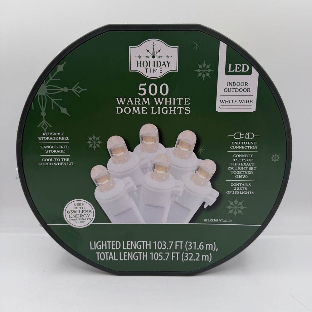 Holiday Time 500-Count Warm White LED Dome String Lights White Wire 105.7‎ Ft